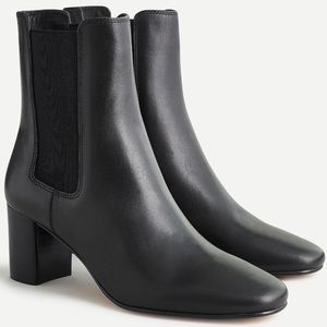 New! J.Crew sz 9.5 Willa Black Leather Stacked-heel Boots NWT in box